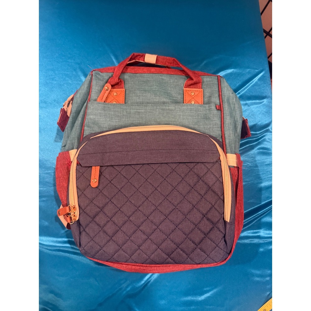 NWT Multifunctional Diaper Backpack Burgundy/Teal Quilted Changing Pad Mom Baby